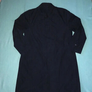 𝅺VINTAGE trench coat long navy blue adjustable button cuffs NEW size 44 Tall